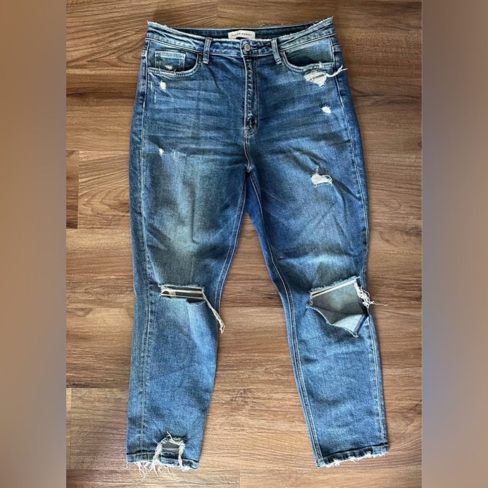 Flying Monkey Blue Distressed Straight Leg Jeans